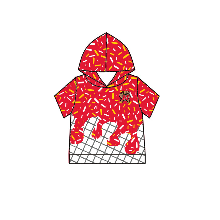 Preorder (moq 5)Baby Boys Short Sleeve Red Sprinkles Drip M Testudo Team Hoodies Top