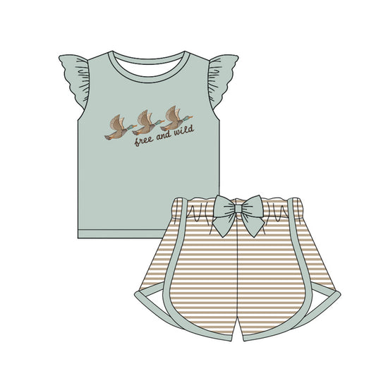Preorder (moq 5)Baby Girls Free wild ducks Shirt bow Shorts Clothes Sets