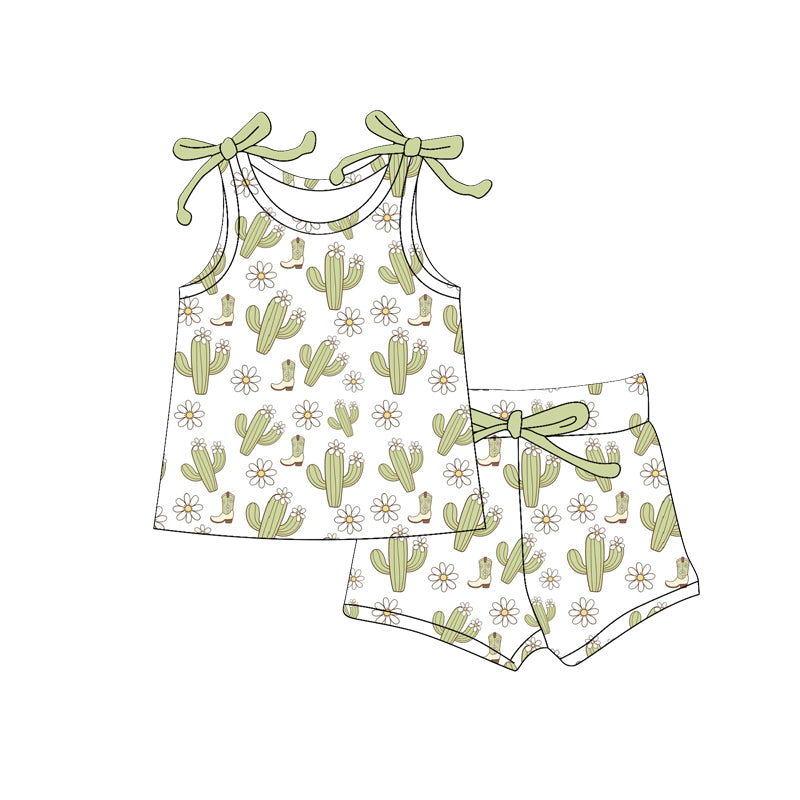 Preorder (moq 5)Baby Girls Cactus Boots Flowers Top Shorts Western Clothes Set