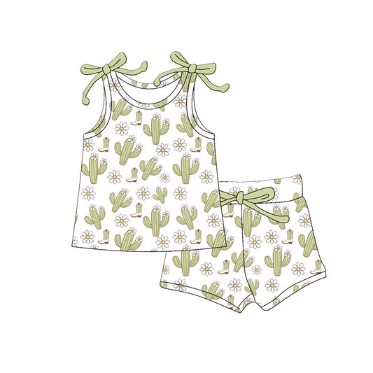 Preorder (moq 5)Baby Girls Cactus Boots Flowers Top Shorts Western Clothes Set