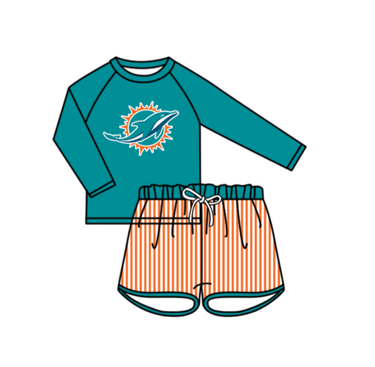 Preorder moq 5 Baby Boys Whales Long Sleeve Top Stripe Shorts Team Swimsuits