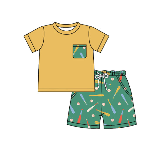 Preorder (moq 5)Baby Boys Short Sleeve Shirt Top Baseballs Pockets Shorts Team Clothes Set