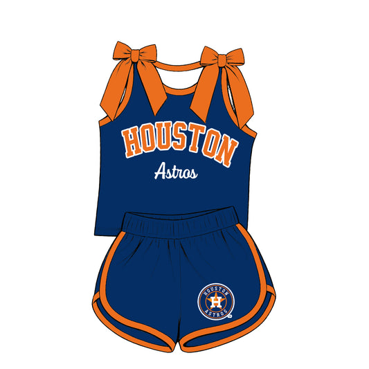Preorder (moq 5) Baby Girls Orange Bows Houston Vest Short Team Clothes Set