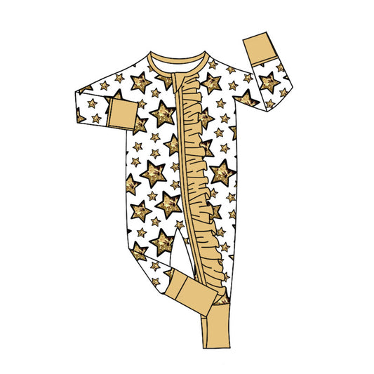 Preorder (moq 20)Baby Girls Bamboo Happy Now Year Stars Zippy Footie Rompers