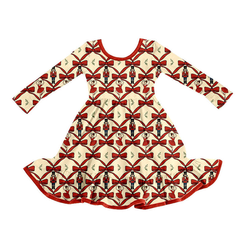 Preorder (moq 5)Baby Girls Red Bows Soldiers Dancers Checked Ruffle Knee Length Dress