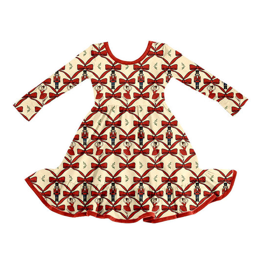 Preorder (moq 5)Baby Girls Red Bows Soldiers Dancers Checked Ruffle Knee Length Dress