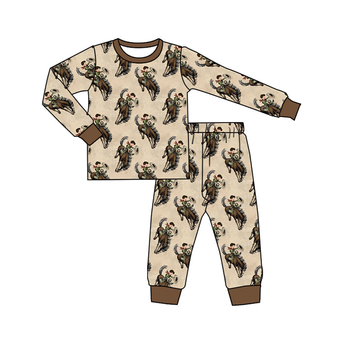 Preorder (moq 20)Baby Boys Bamboo Horse Rodeos Western Pants Pajamas Sets
