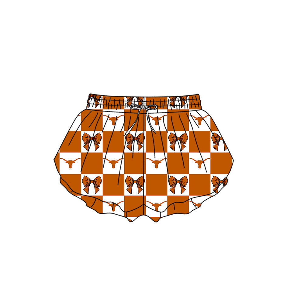 Preorder (moq 5)Baby Girls Bull Skulls Bows Checked Team Ruffle Shorts Bottom