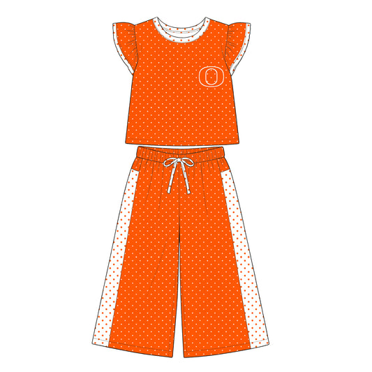 Preorder (moq 5)Baby Girls Flutter Sleeve Polka Dots Top Flare Pants Team Clothes Sets