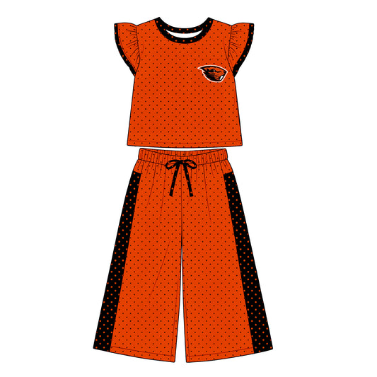 Preorder (moq 5)Baby Girls Flutter Sleeve Polka Dots Top Flare Pants Team Clothes Sets