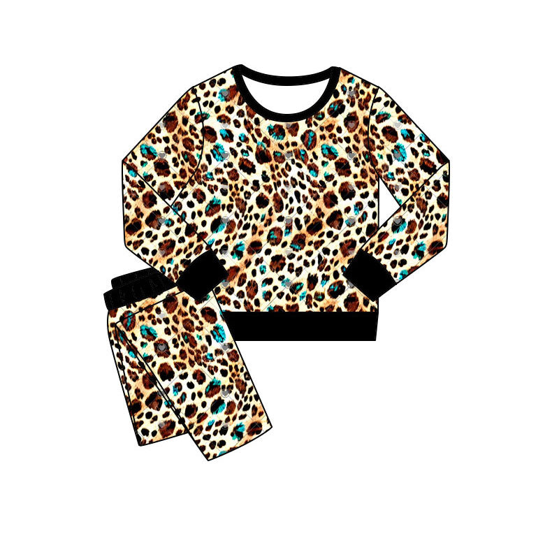 Preorder(moq 5) Baby Girls Leopard Turquoises Pants Western Pajamas Sets