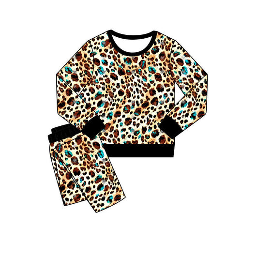 Preorder(moq 5) Baby Girls Leopard Turquoises Pants Western Pajamas Sets