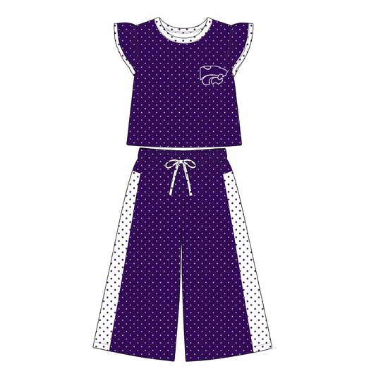 Preorder (moq 5)Baby Girls Flutter Sleeve Polka Dots Top Flare Pants Team Clothes Sets
