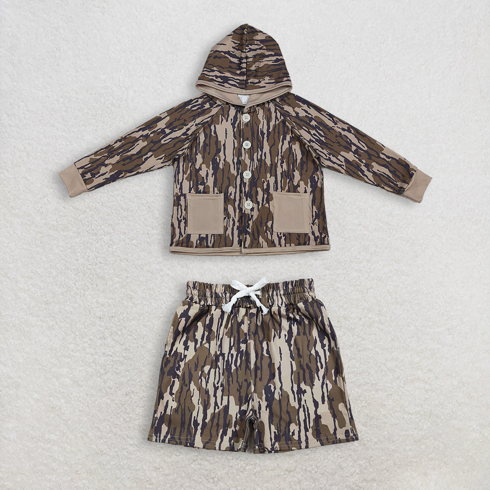 Baby Boys Southern Olive Camo Pockets Button Hoodies Jacket Shorts Clothes Sets
