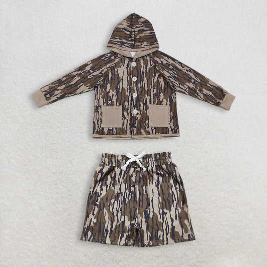 Baby Boys Southern Olive Camo Pockets Button Hoodies Jacket Shorts Clothes Sets