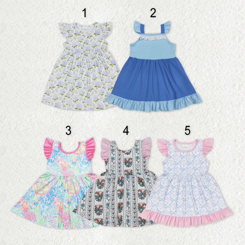 Sibling Baby Girls Flowers Plaid Flutter Sleeve Ruffle Knee Length Dresses