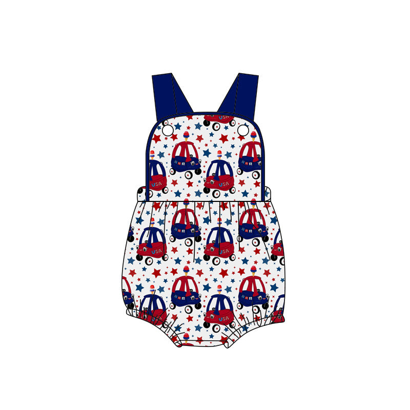 Preorder (moq 5)Baby Boys Strap Stars USA 4th of July Rompers