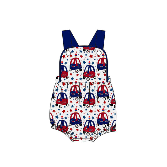 Preorder (moq 5)Baby Boys Strap Stars USA 4th of July Rompers