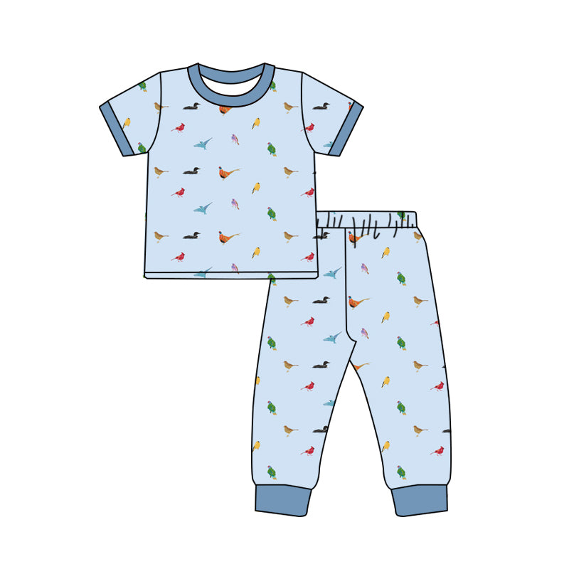 Preorder (moq 5)Baby Boys Colorful Birds Top Pants Western Pajamas Set