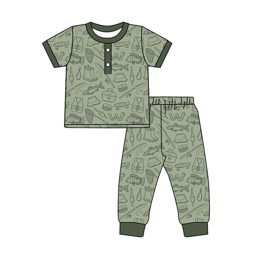 Preorder (moq 5)Baby Boys Short Sleeve Fishing Top Pant Hunting Pajamas Sets