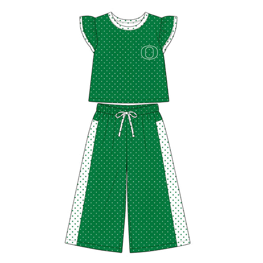 Preorder (moq 5)Baby Girls Flutter Sleeve Polka Dots Top Flare Pants Team Clothes Sets