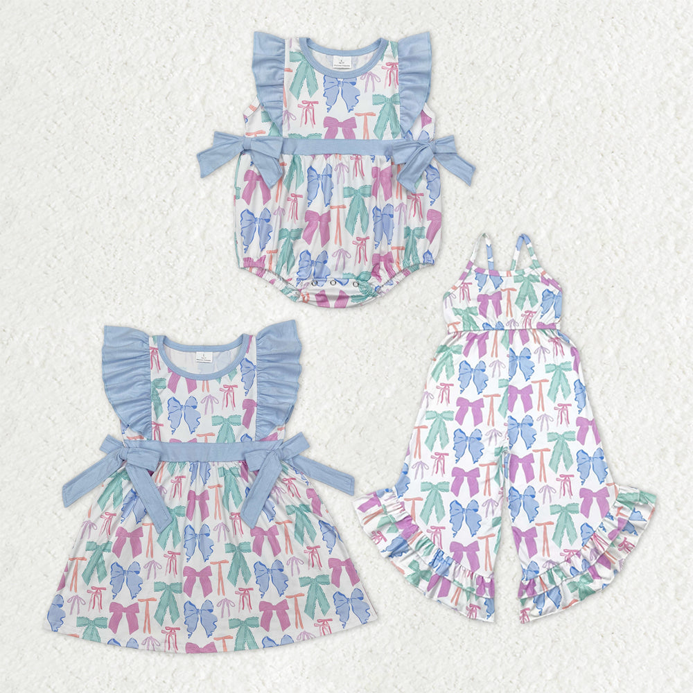 Sibling Baby Girls Colorful Bows Rompers Dresses Rompers Bell Bottom Jumpsuits