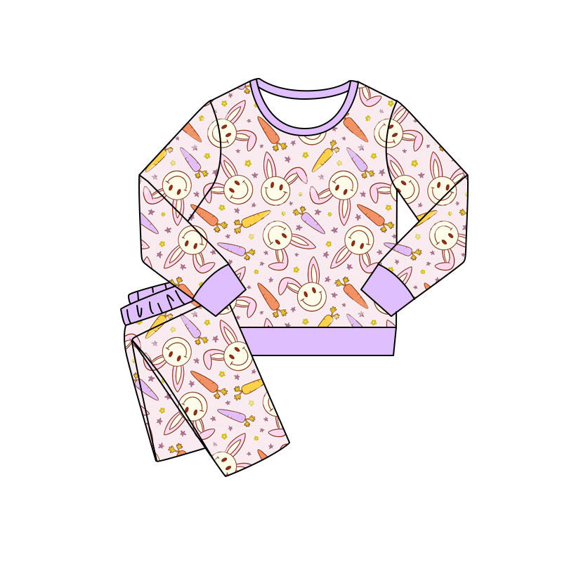 Preorder(moq 5) Baby Girls Carrots Rabbits Pants Easter Pajamas Sets