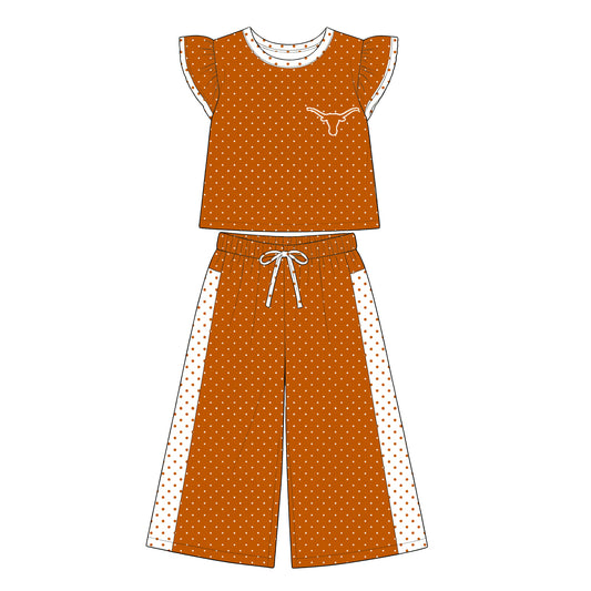 Preorder (moq 5)Baby Girls Flutter Sleeve Polka Dots Top Flare Pants Team Clothes Sets