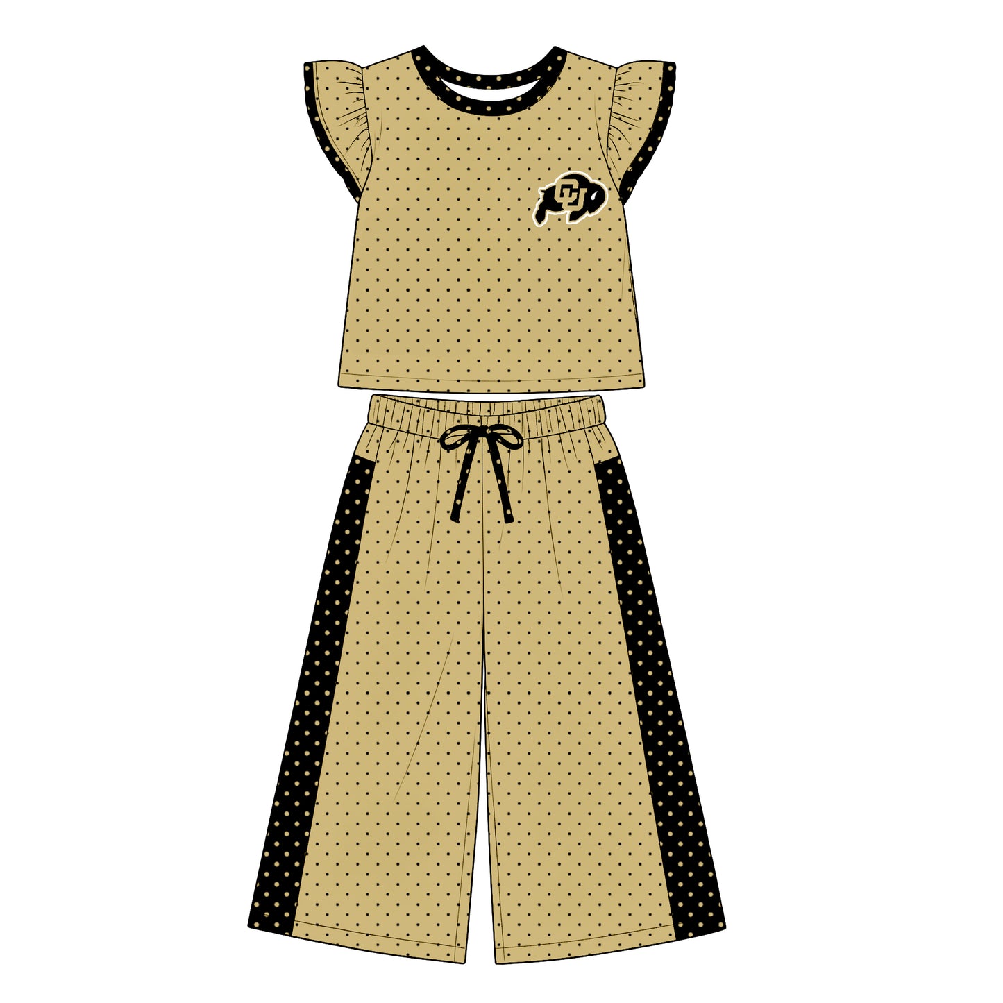 Preorder (moq 5)Baby Girls Flutter Sleeve Polka Dots Top Flare Pants Team Clothes Sets