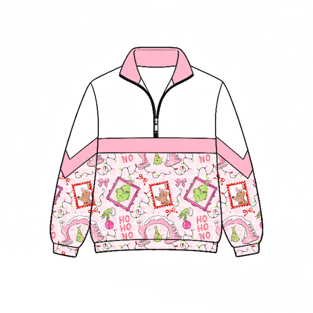 Preorder (moq 5)Baby Girls Green Frogs Lights Bows Christmas Zip Pullovers Top