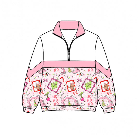 Preorder (moq 5)Baby Girls Green Frogs Lights Bows Christmas Zip Pullovers Top