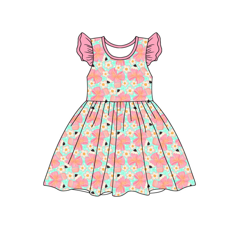 Preorder moq 5 Baby Girls Flowers Pencils Back to School Knee Length Dresses