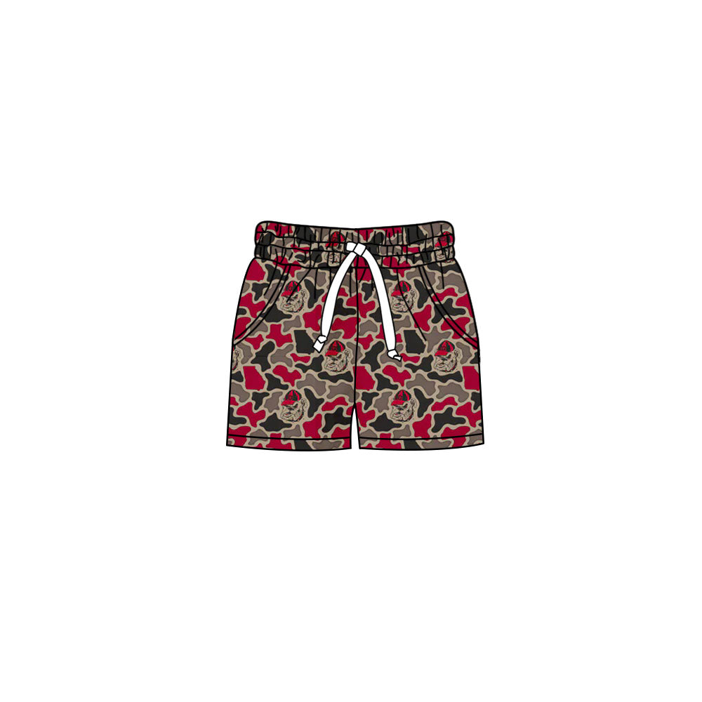 Preorder (moq 5)Baby Girls Southern Red Camo Bulldogs Team Pockets Shorts Bottom