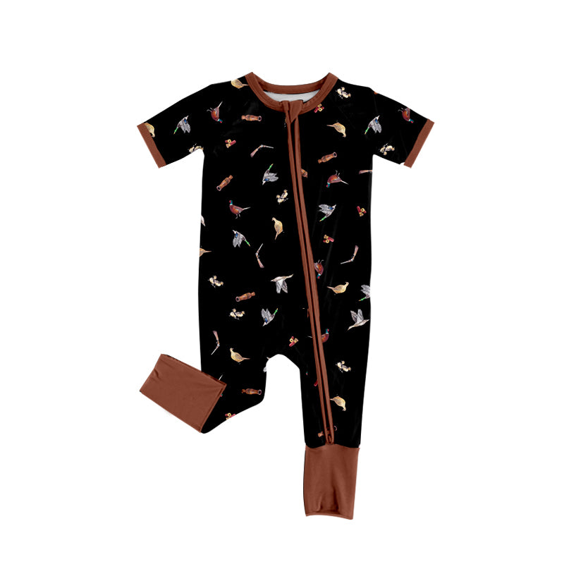 Preorder (moq 5)Baby Boys Short Sleeve Colorful Birds Western Two Way Zip Convertible Rompers