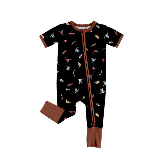 Preorder (moq 5)Baby Boys Short Sleeve Colorful Birds Western Two Way Zip Convertible Rompers