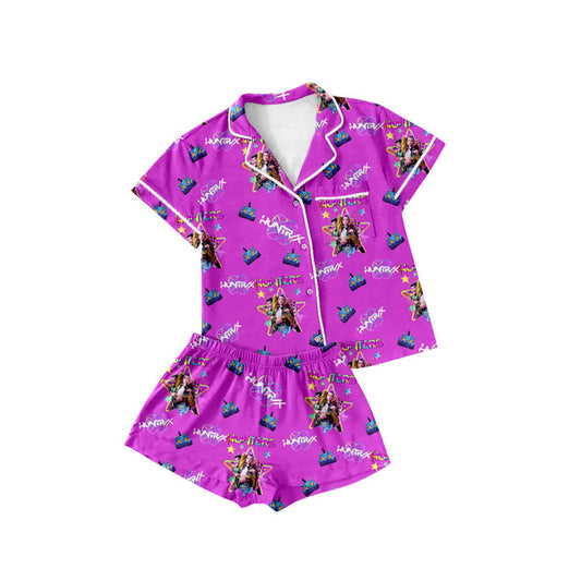 Preorder(moq 5) Baby Girls Cartoon Girls Hungry Button Pockets Top Shorts Pajamas Sets