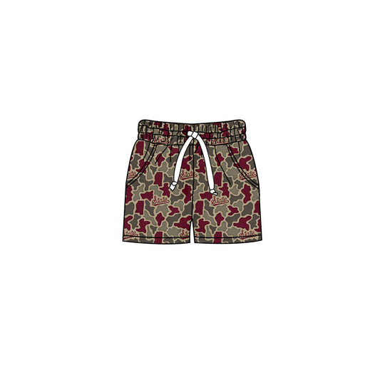 Preorder (moq 5)Baby Girls Southern Red Camo State Team Pockets Shorts Bottom