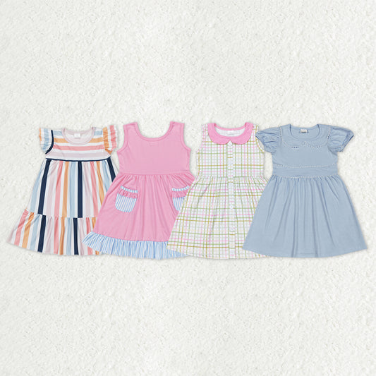 Sibling Baby Girls Stripe Checked Ruffle Sleeve Knee Length Dresses