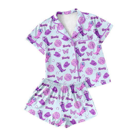 Preorder moq 5 Adult Women Boots Howdy Button Pockets Top Shorts Western Pajamas Sets