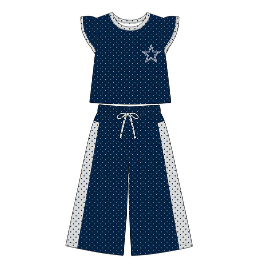 Preorder (moq 5)Baby Girls Flutter Sleeve Polka Dots Top Flare Pants Team Clothes Sets