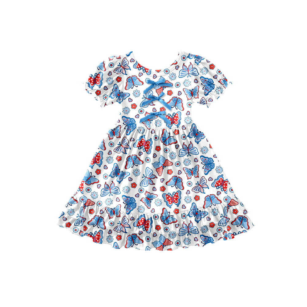 Preorder (moq 5)Baby Girls Flowers Butterfly 4th of July Ruffle Knee Length Dresses