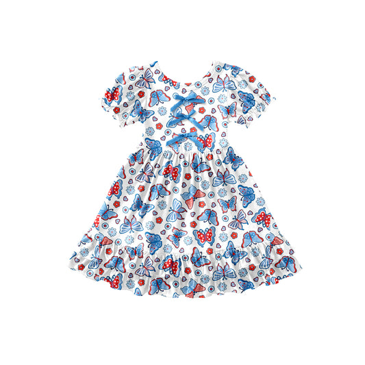 Preorder (moq 5)Baby Girls Flowers Butterfly 4th of July Ruffle Knee Length Dresses
