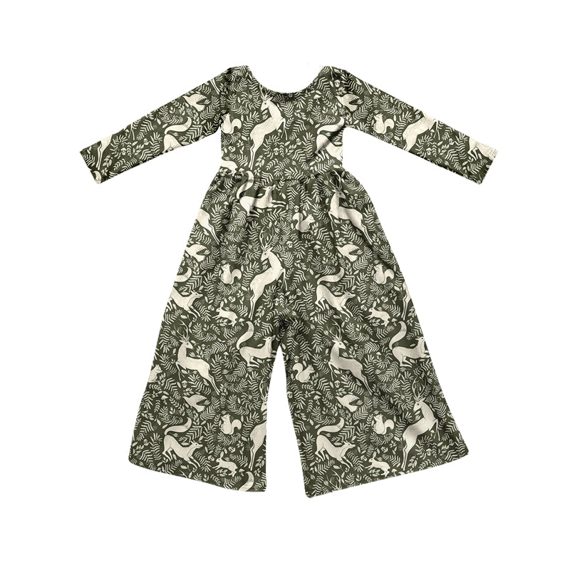 Preorder (moq 5)Baby Girls Flowers Animals Hunting Flare Pant Jumpsuits