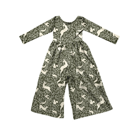 Preorder (moq 5)Baby Girls Flowers Animals Hunting Flare Pant Jumpsuits