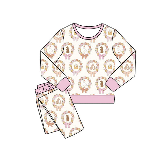 Preorder(moq 5) Baby Girls Holly Rabbits Eggs Pants Easter Pajamas Sets