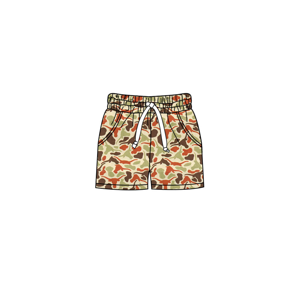 Preorder (moq 5)Baby Girls Southern Camo Bull Skulls Team Pockets Shorts Bottom