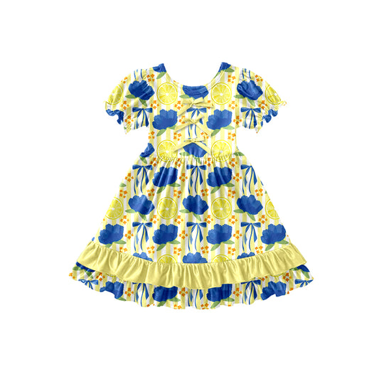 Preorder (moq 5)Baby Girls Flowers Lemons Ruffle Knee Length Dresses