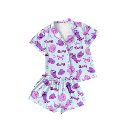 Preorder(moq 5) Baby Girls Boots Howdy Button Pockets Top Shorts Western Pajamas Sets