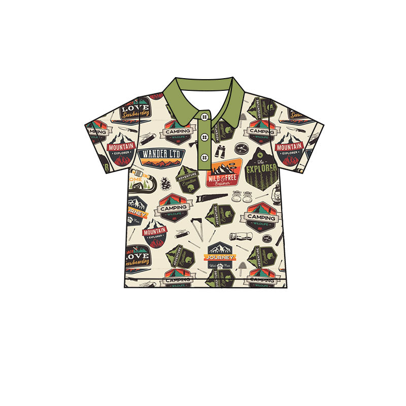 Preorder (moq 5)Baby Boys Short Sleeve Camping Button Hunting Polo Shirts Top
