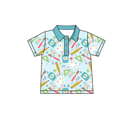 Preorder(moq 5) Baby Boys Short Sleeve ABC Pencils Back to School Button Polo Shirts Top